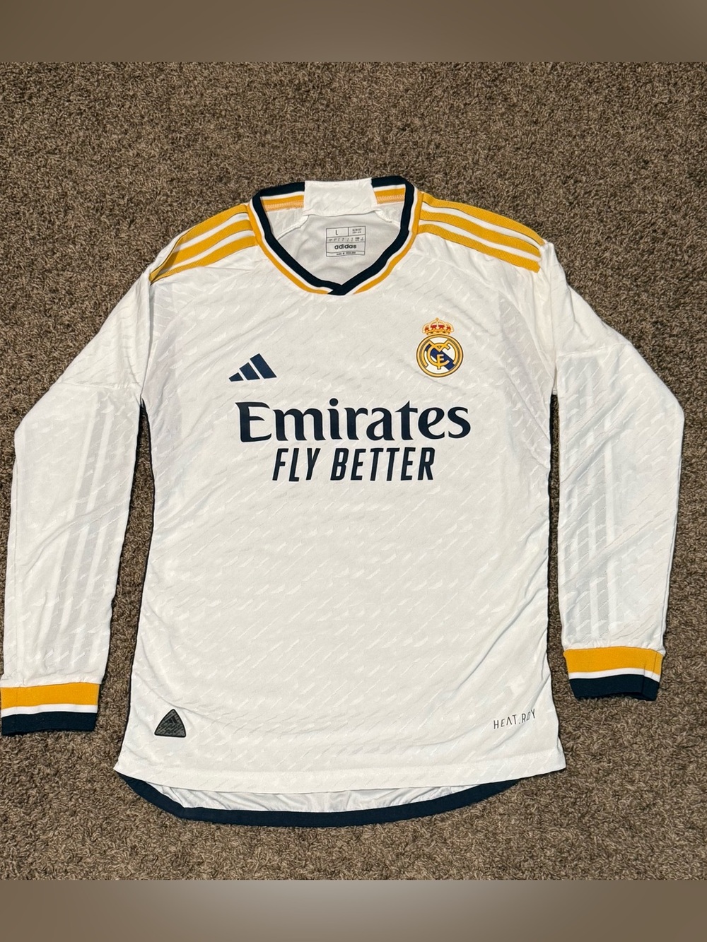 Adidas Real Madrid White Home Authentic Long Sleeve Soccer Jersey 23/24 Large